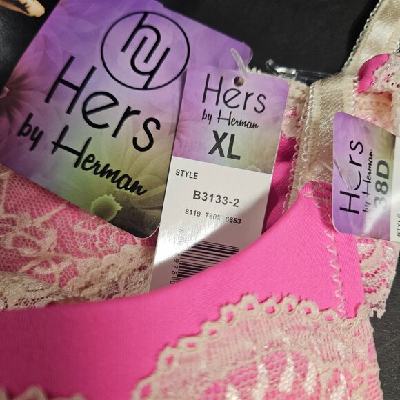 Hers by Herman 38D Pink/cream lacy Bra with with XL Pink/cream lacy panties - Picture 5 of 6